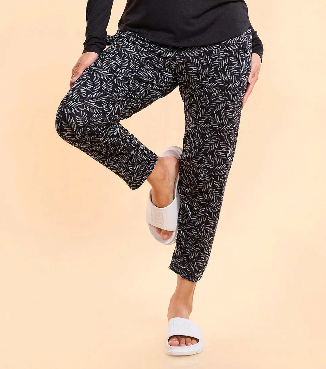 Enamor Essentials E048 Printed Tapered Lounge Pants With Self Fabric Drawstring With Metal Ends