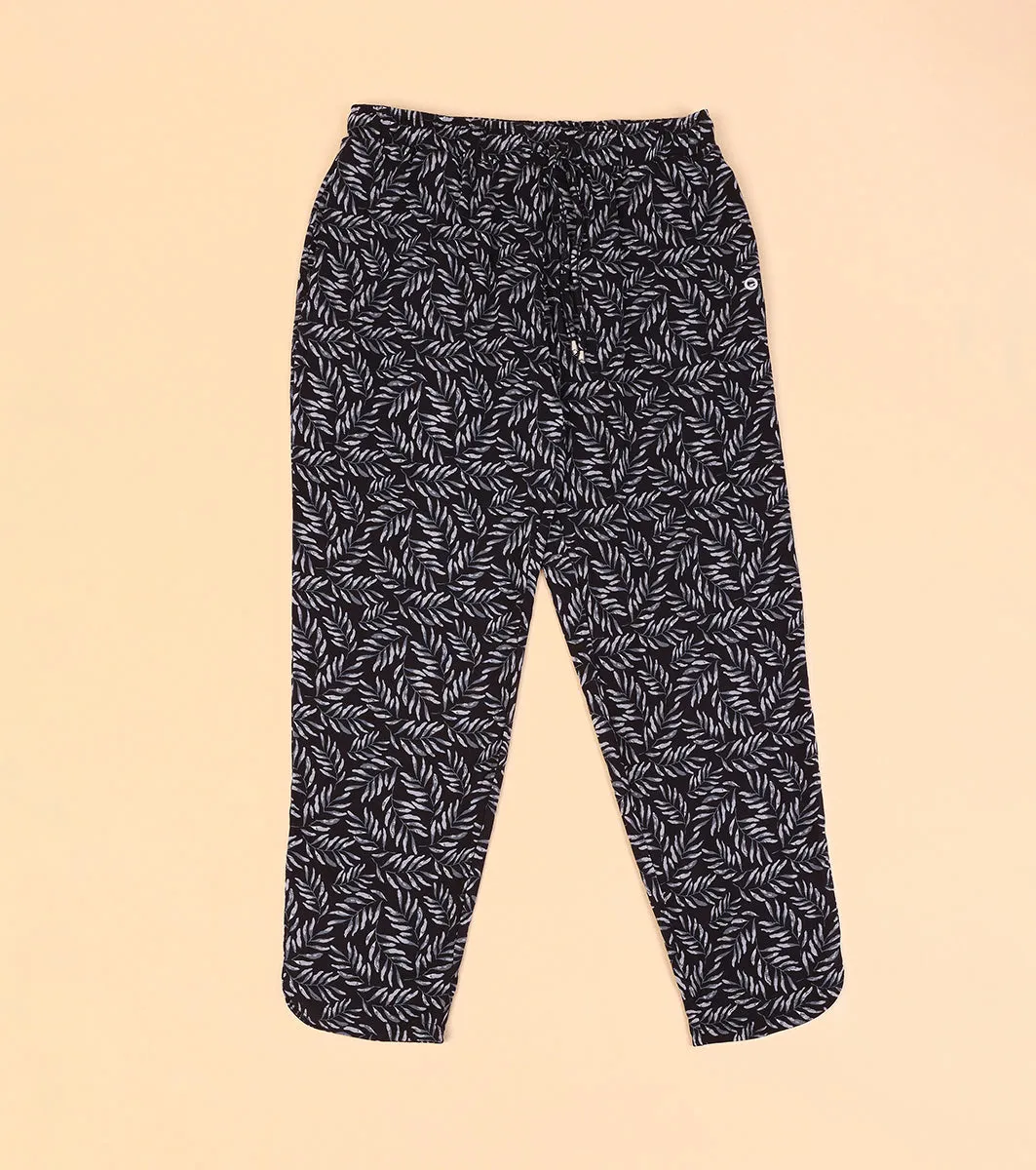 Enamor Essentials E048 Printed Tapered Lounge Pants With Self Fabric Drawstring With Metal Ends