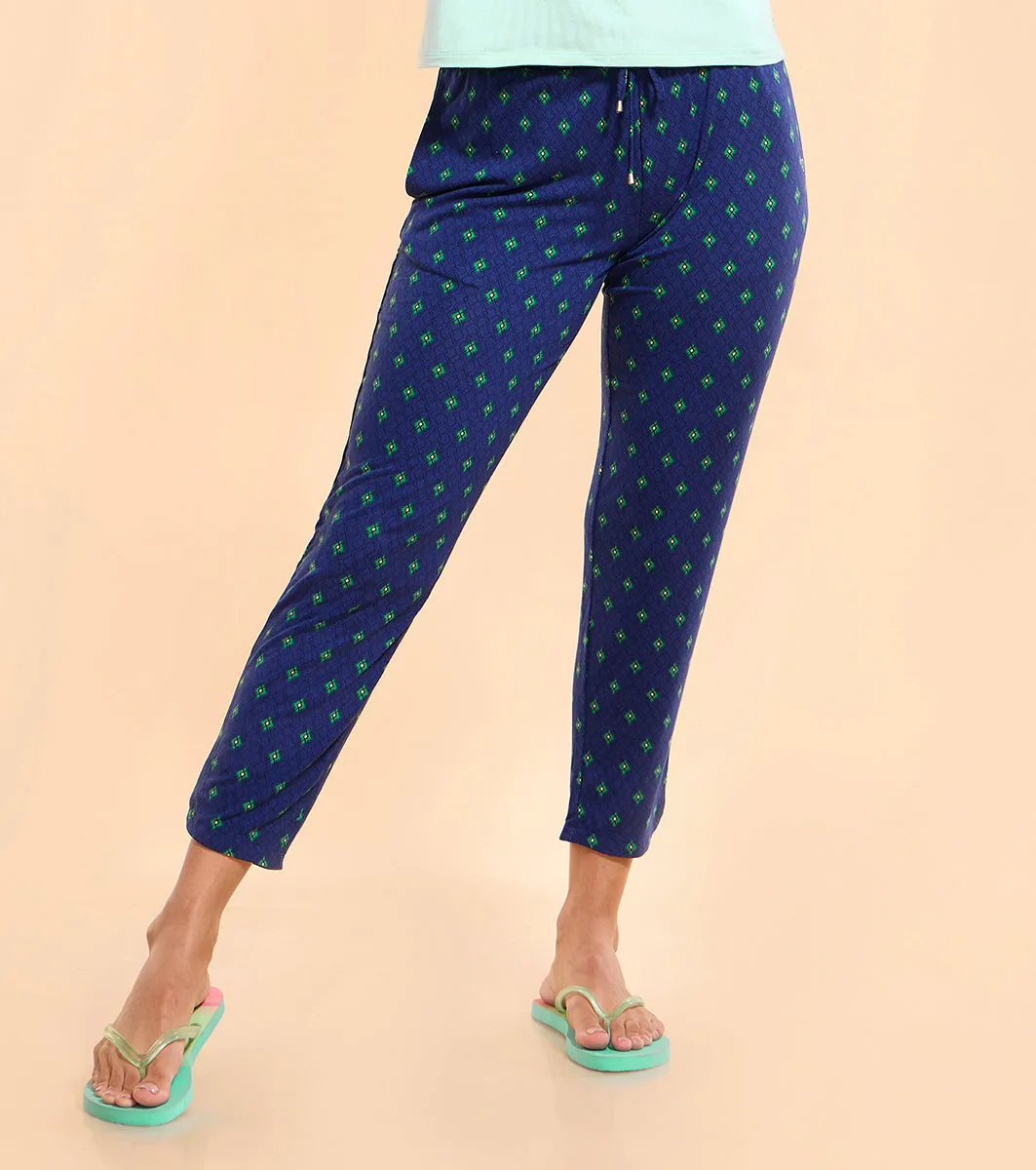 Enamor Essentials E048 Printed Tapered Lounge Pants With Self Fabric Drawstring With Metal Ends