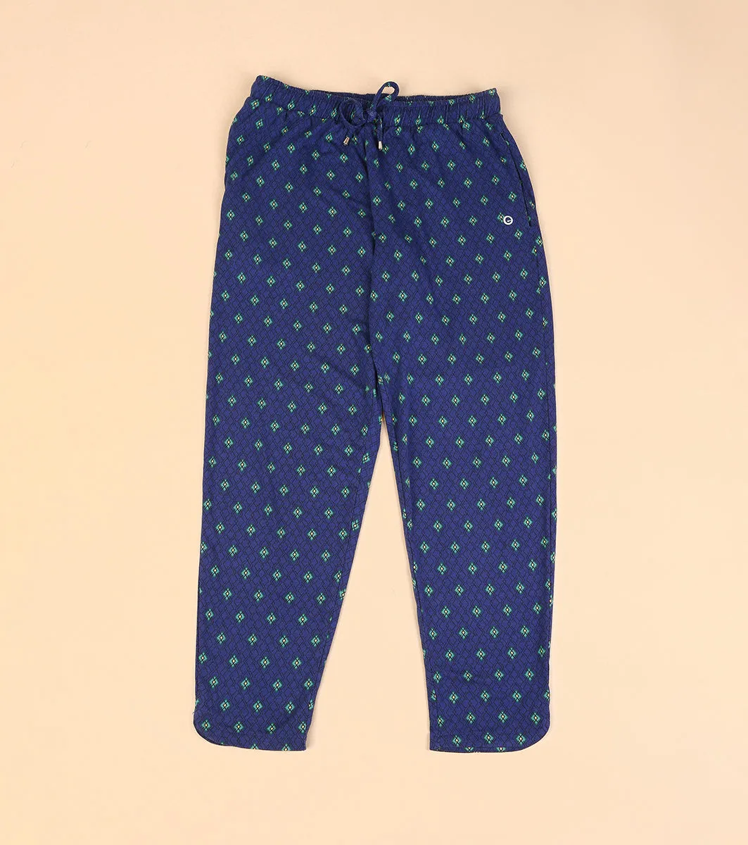 Enamor Essentials E048 Printed Tapered Lounge Pants With Self Fabric Drawstring With Metal Ends