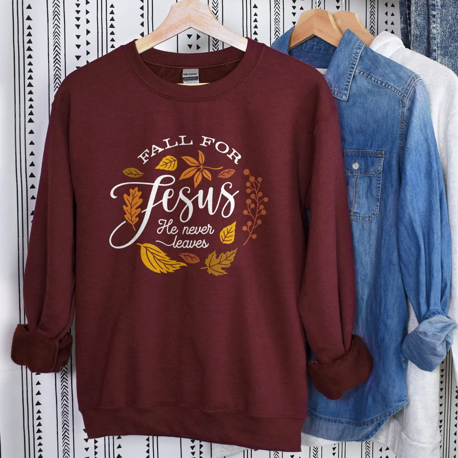 Fall For Jesus He Never Leaves Sweatshirt