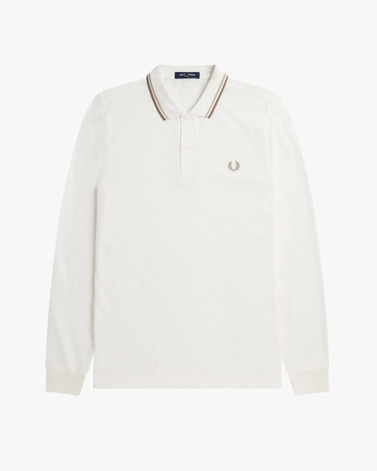 Fred Perry L/S Twin Tipped Polo Shirt - Snow White / Oatmeal / Warm Stone