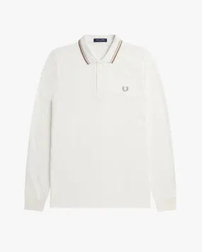 Fred Perry L/S Twin Tipped Polo Shirt - Snow White / Oatmeal / Warm Stone