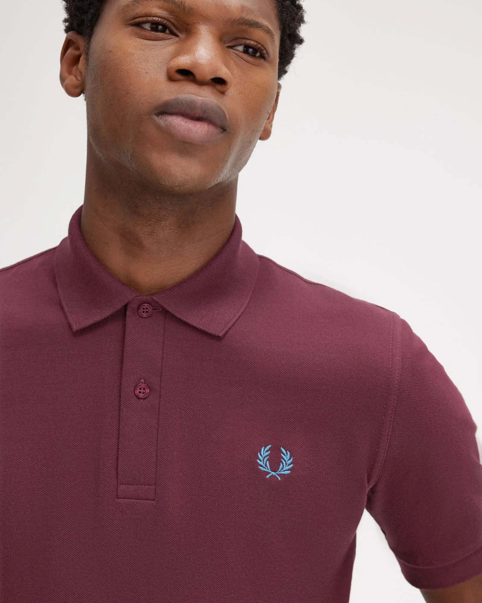 Fred Perry M3 Made In England Plain Polo Shirt - Oxblood / Runaway Bay Ocean