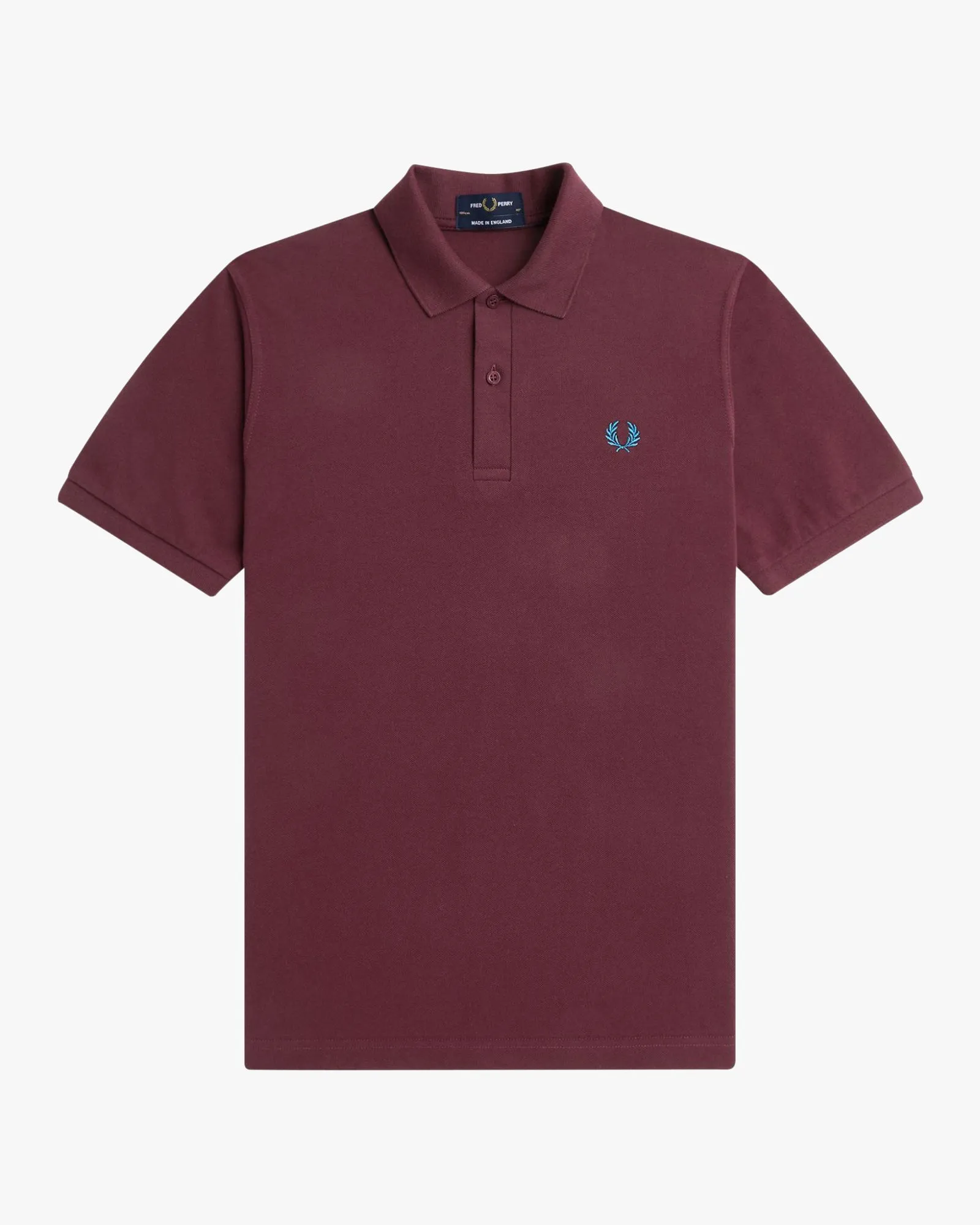 Fred Perry M3 Made In England Plain Polo Shirt - Oxblood / Runaway Bay Ocean