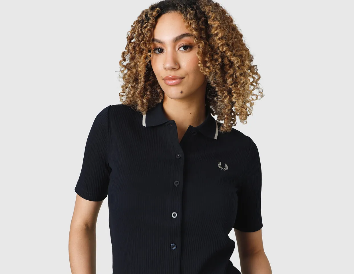 Fred Perry Women's Button Through Ribbed Shirt / Navy