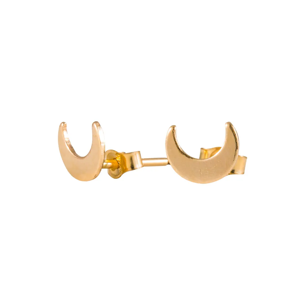 Gold Crescent Moon Stud Earrings