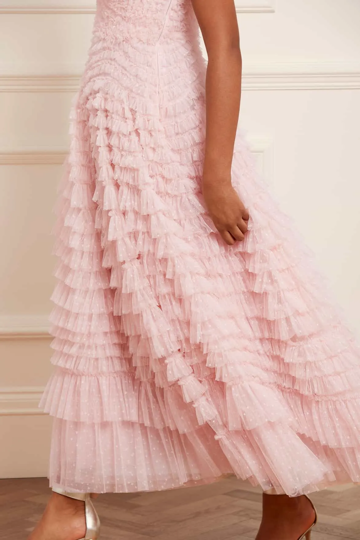 Hattie Ruffle Strapless Ankle Gown