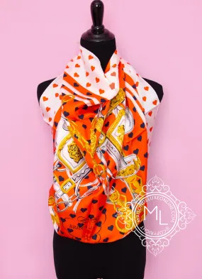 Hermes "Brides De Gala Love" Orange Twill Silk 90 cm Scarf