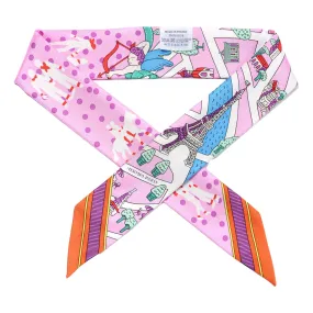 Hermes Silk Les Nouveaux Amoureux de Paris Twilly Rose Buvard White Scarf