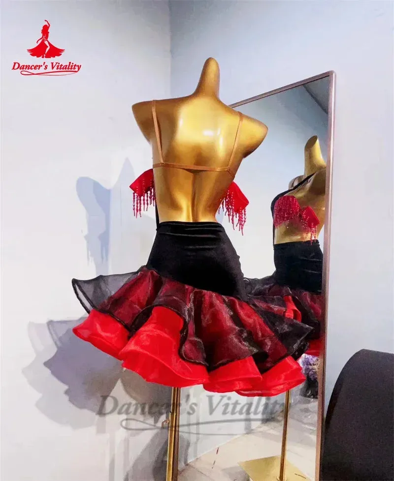 Latin Dance Dresses for Women Customsized Rumba Chacha Tango Performance Competiton Costume Skirt Children Adult Latin Dresses