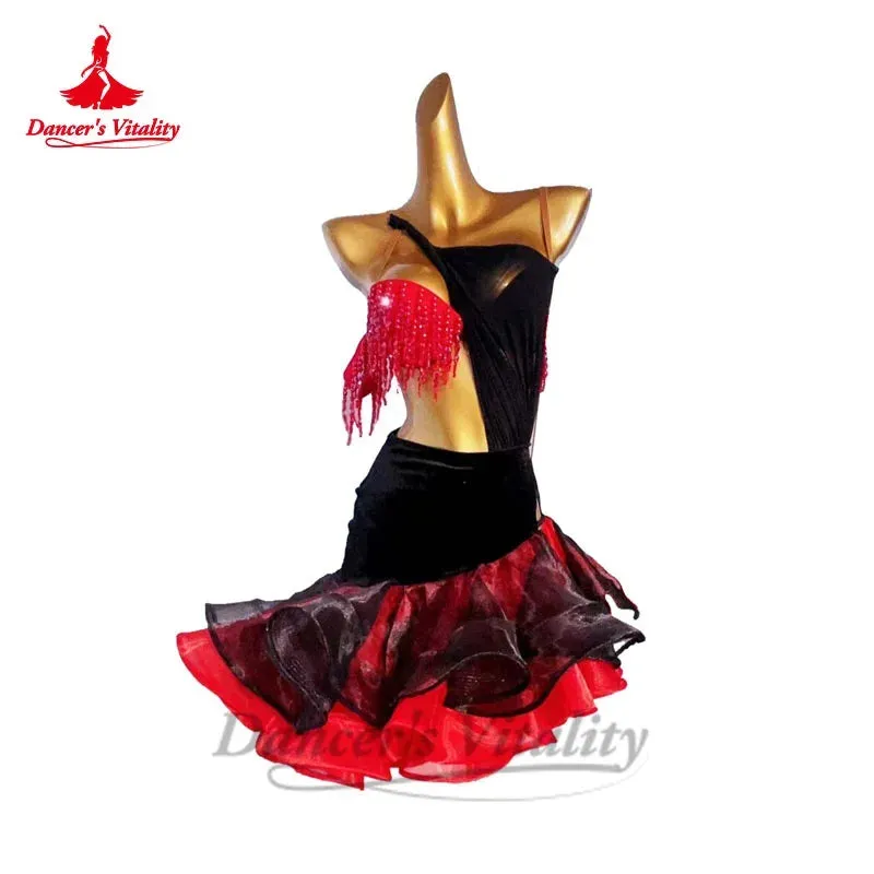 Latin Dance Dresses for Women Customsized Rumba Chacha Tango Performance Competiton Costume Skirt Children Adult Latin Dresses