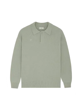 Mens DNA Recycled Cashmere Polo Sweater—moss green