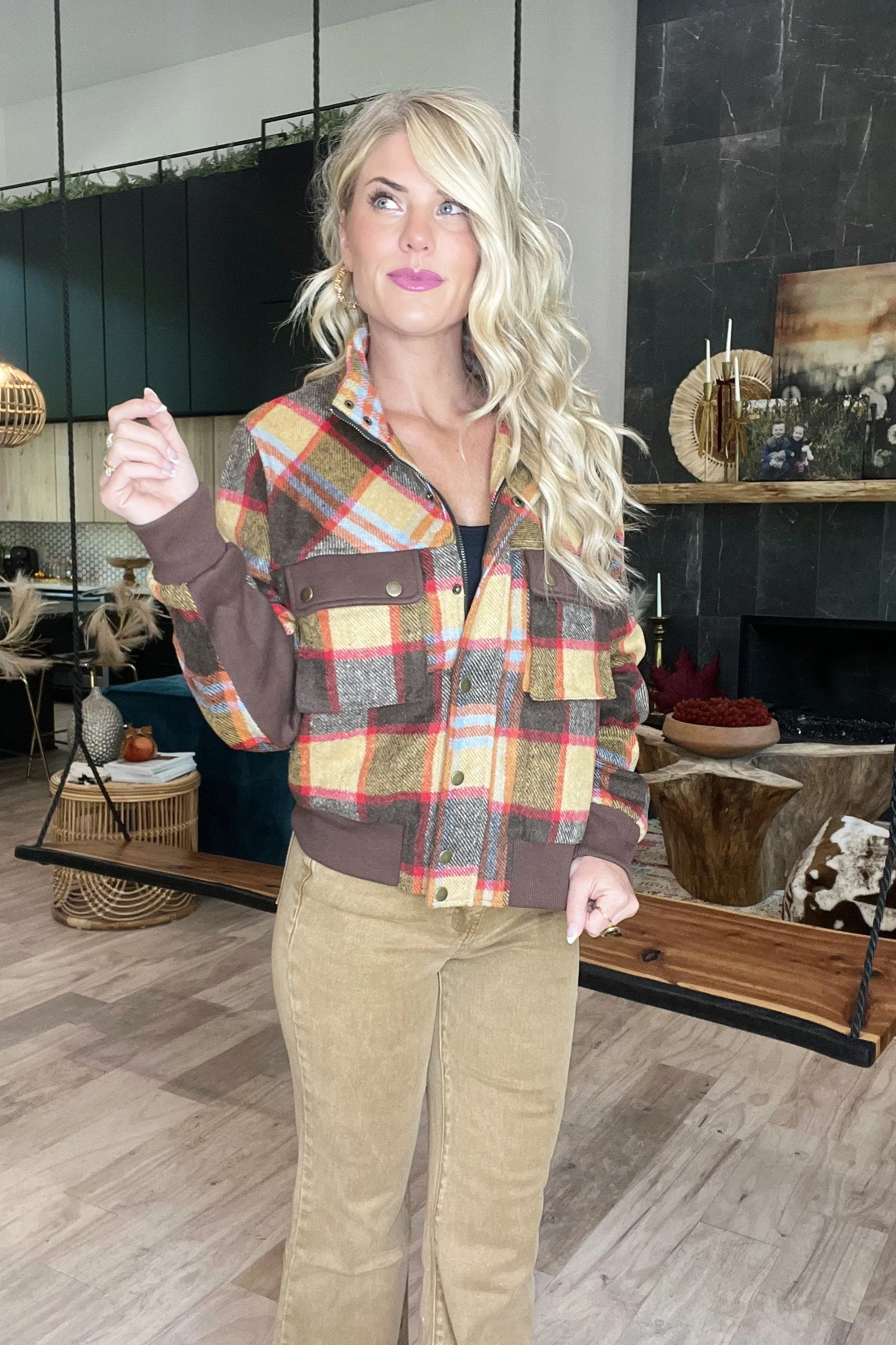 Mocha Plaid Utility Shacket