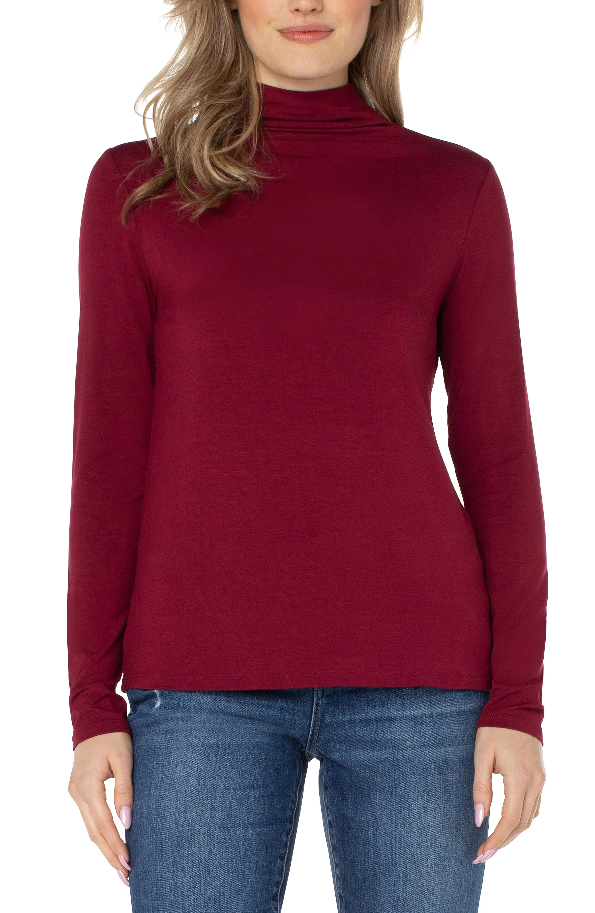 MOCK NECK LONG SLEEVE KNIT TOP