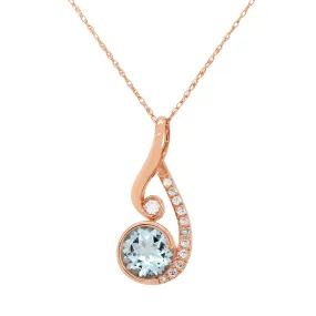 MODERN ROSE GOLD PENDANT WITH AQUAMARINE AND DIAMONDS, .08 CT TW