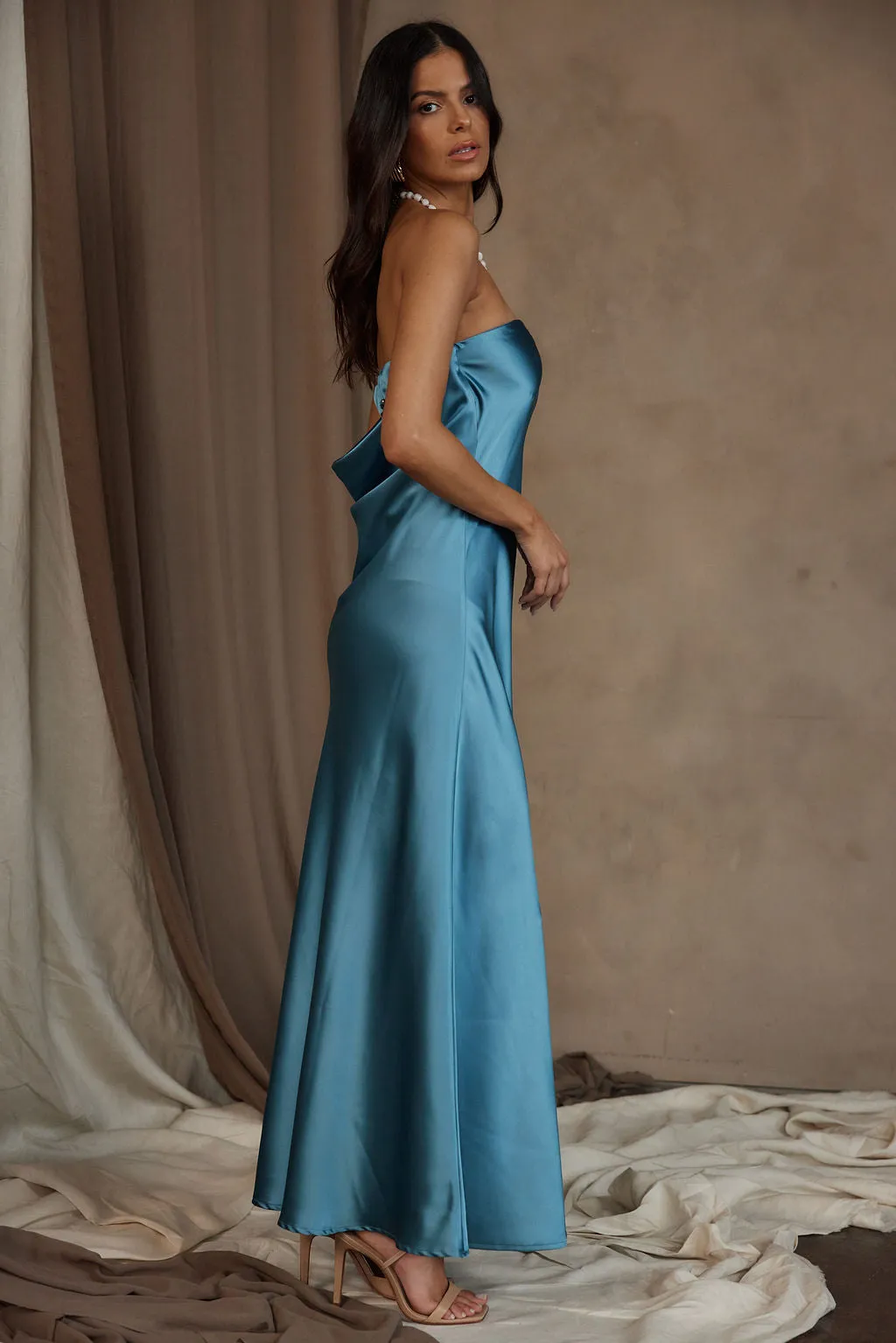 Natalia Solid Blue Strapless Maxi Dress