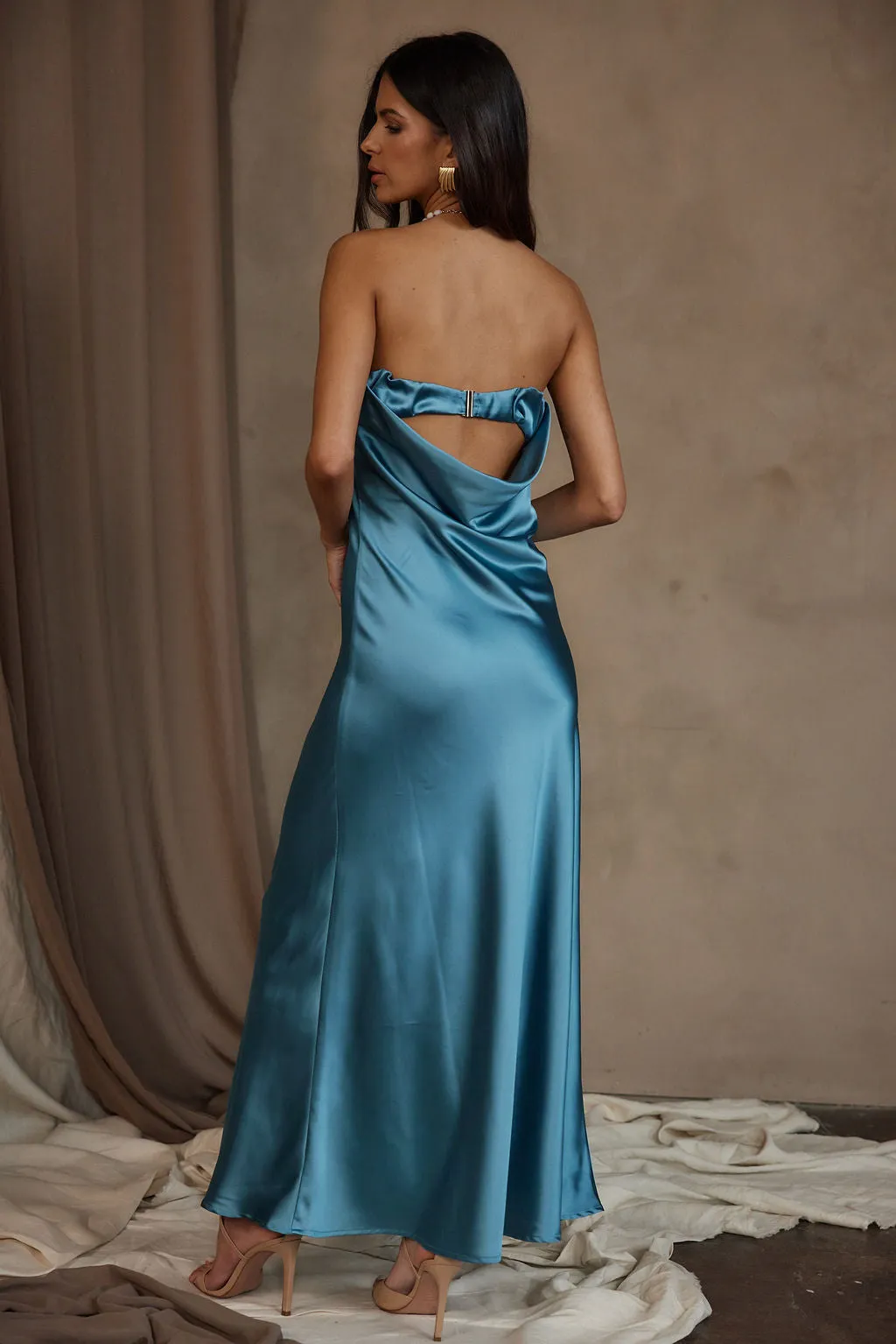 Natalia Solid Blue Strapless Maxi Dress