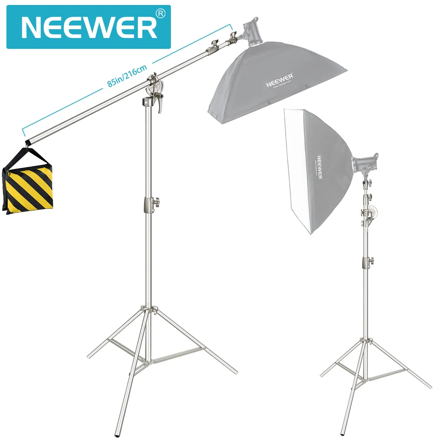 NEEWER 385cm Light Stand With Boom Arm And Sandbag