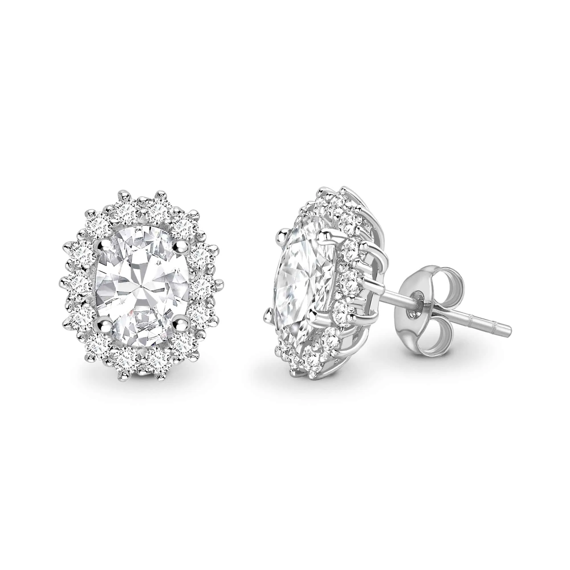 OVAL DIAMOND AND HALO STUD EARRINGS