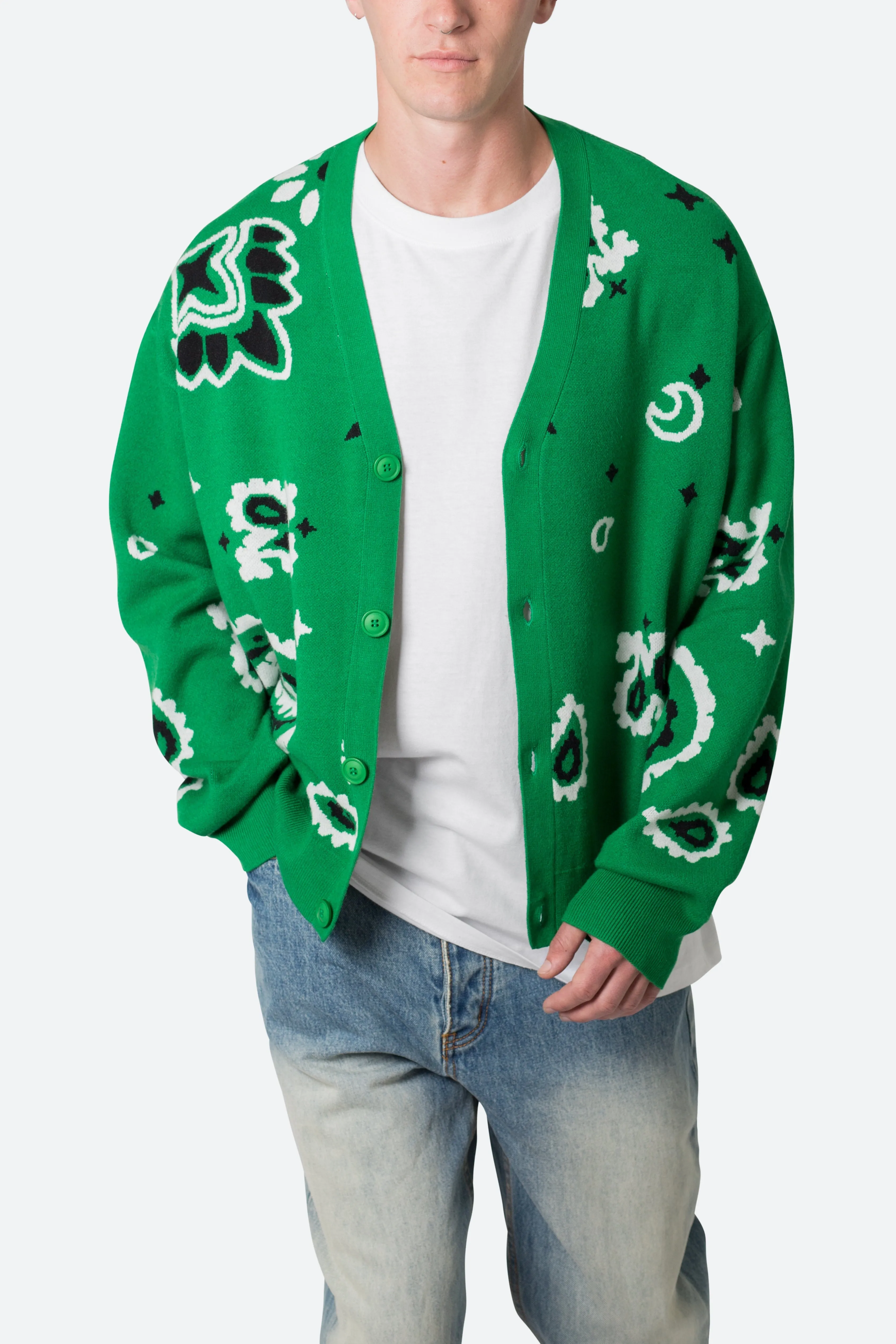 Paisley Cardigan Sweater - Green