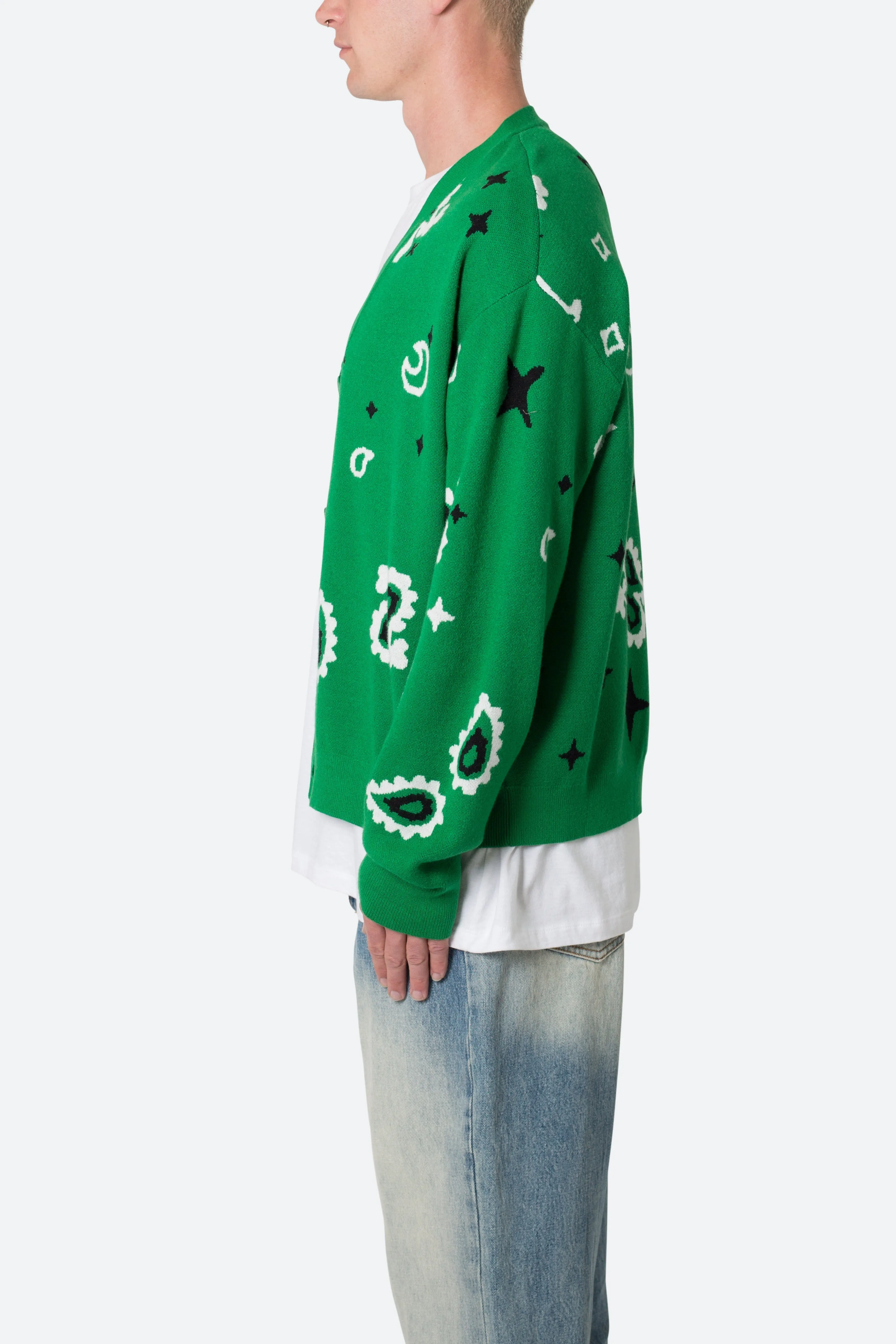 Paisley Cardigan Sweater - Green