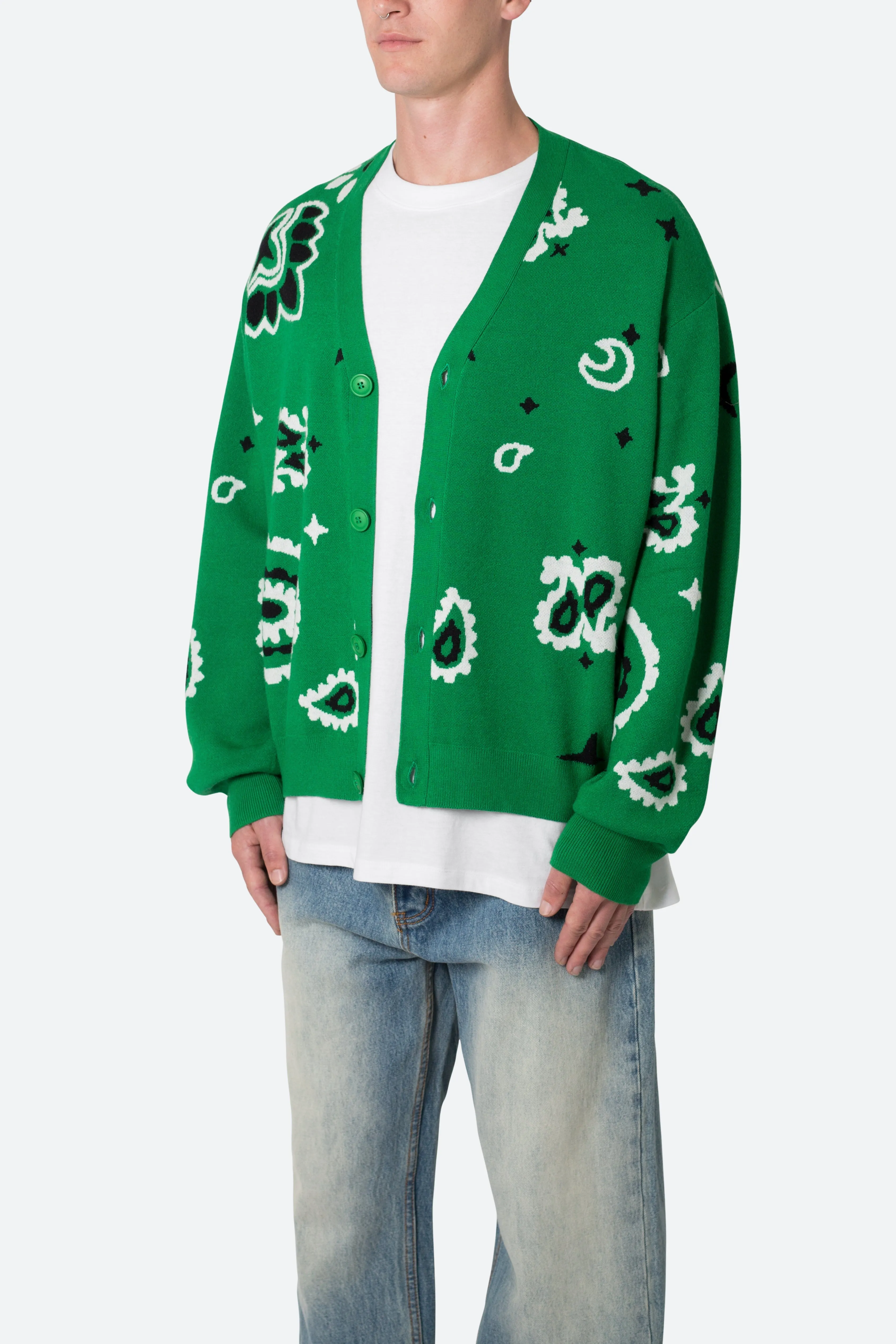 Paisley Cardigan Sweater - Green