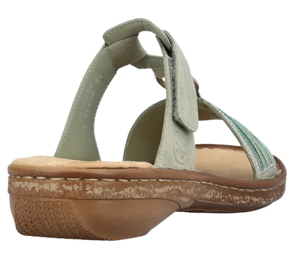 Papuci casual, dama, RIEKER, 62829-52 verde, piele ecologica