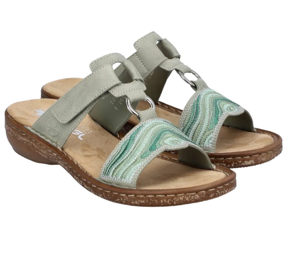 Papuci casual, dama, RIEKER, 62829-52 verde, piele ecologica