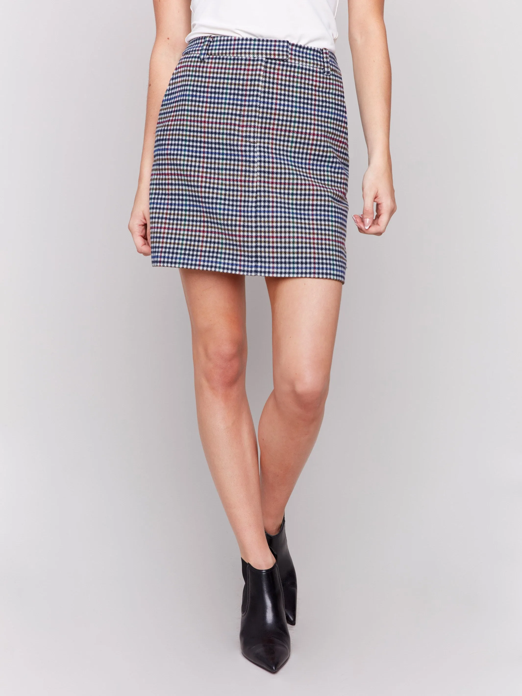 Plaid Woven Short Skirt - Almond