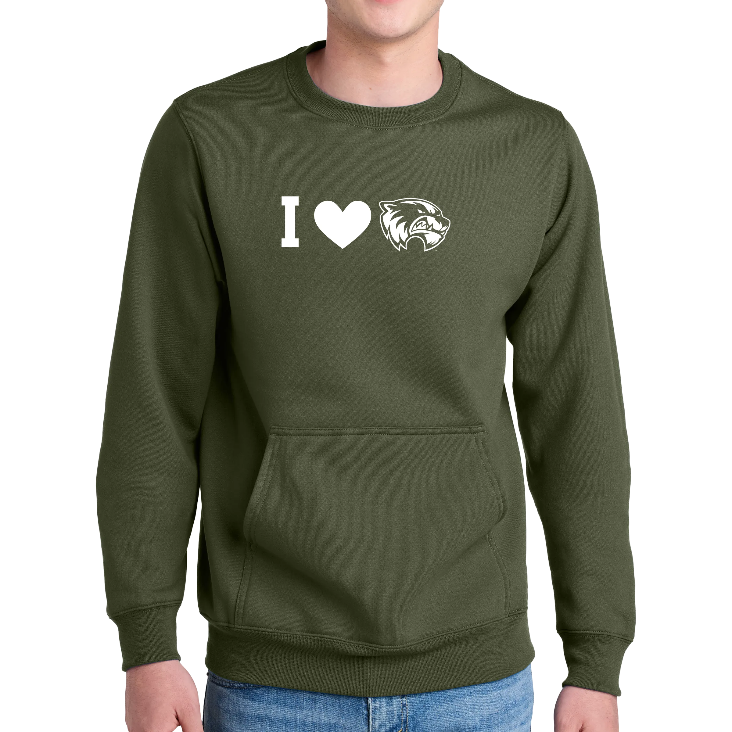 Port & Company® Core Fleece Crewneck Pocket Sweatshirt - I Love Wolverine