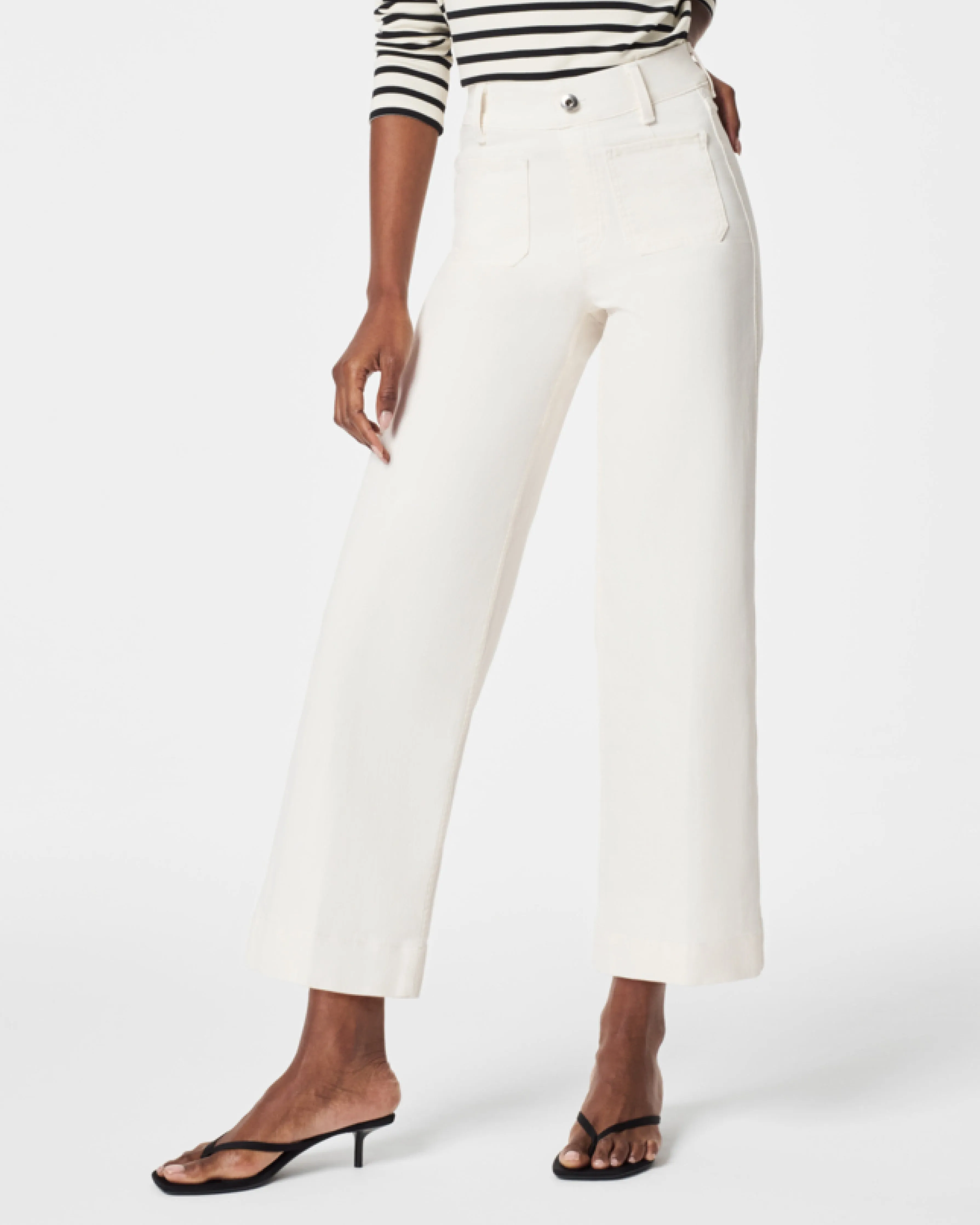 SPANXshape™ EveryWear Cropped Wide Leg Jeans with Patch Pockets, Ecru