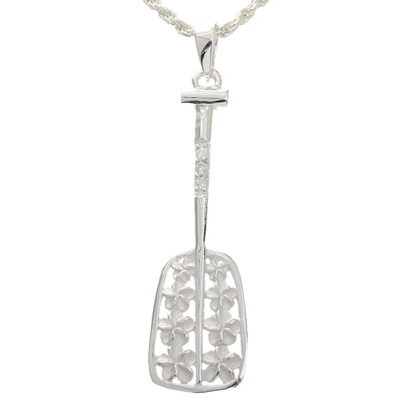 Sterling Silver 8 Plumeria with CZ Paddle Pendant (Chain Sold Separately)