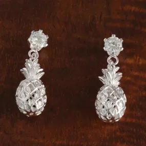 Sterling Silver CZ and Pineapple Post Earrings