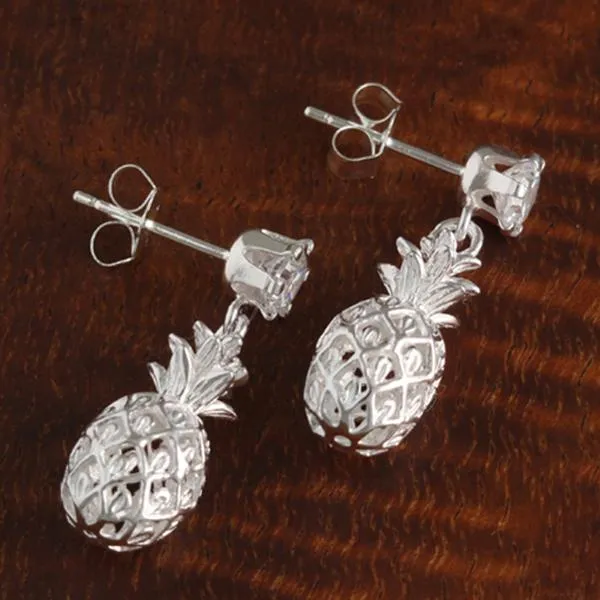 Sterling Silver CZ and Pineapple Post Earrings