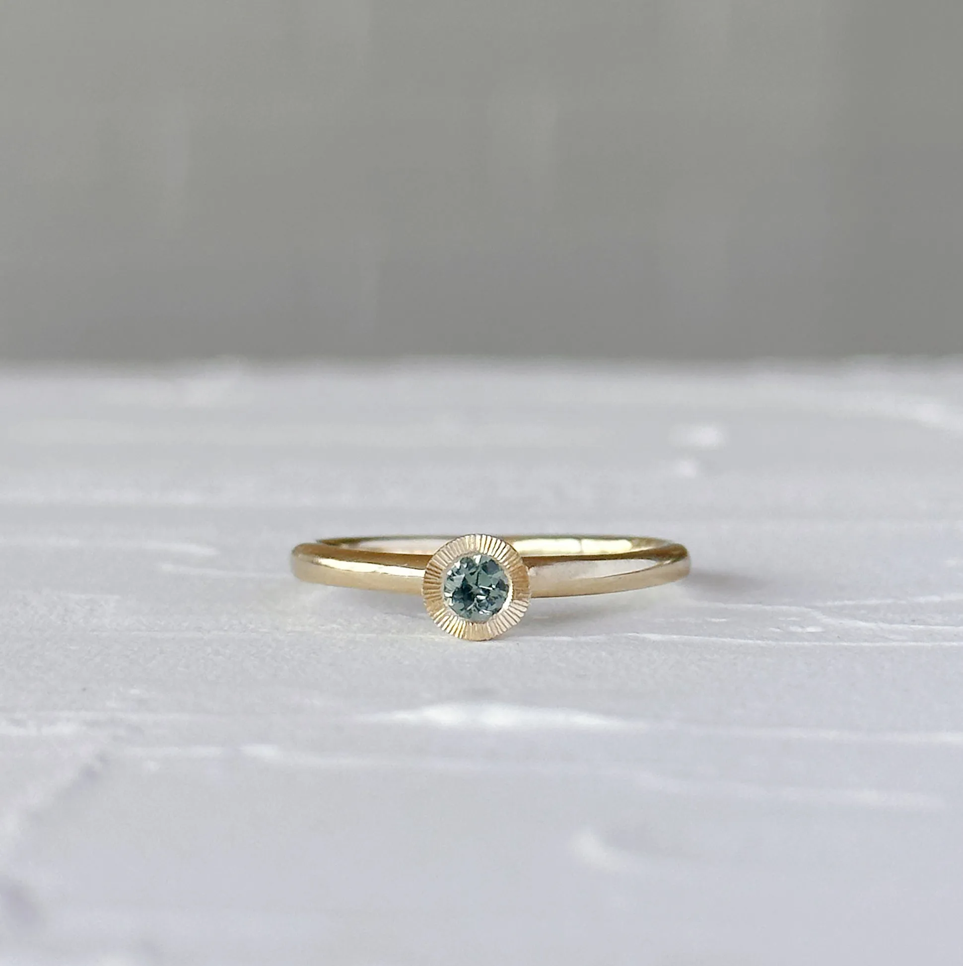 Teal Montana Sapphire Large Aurora Stacking Ring in Yellow Gold