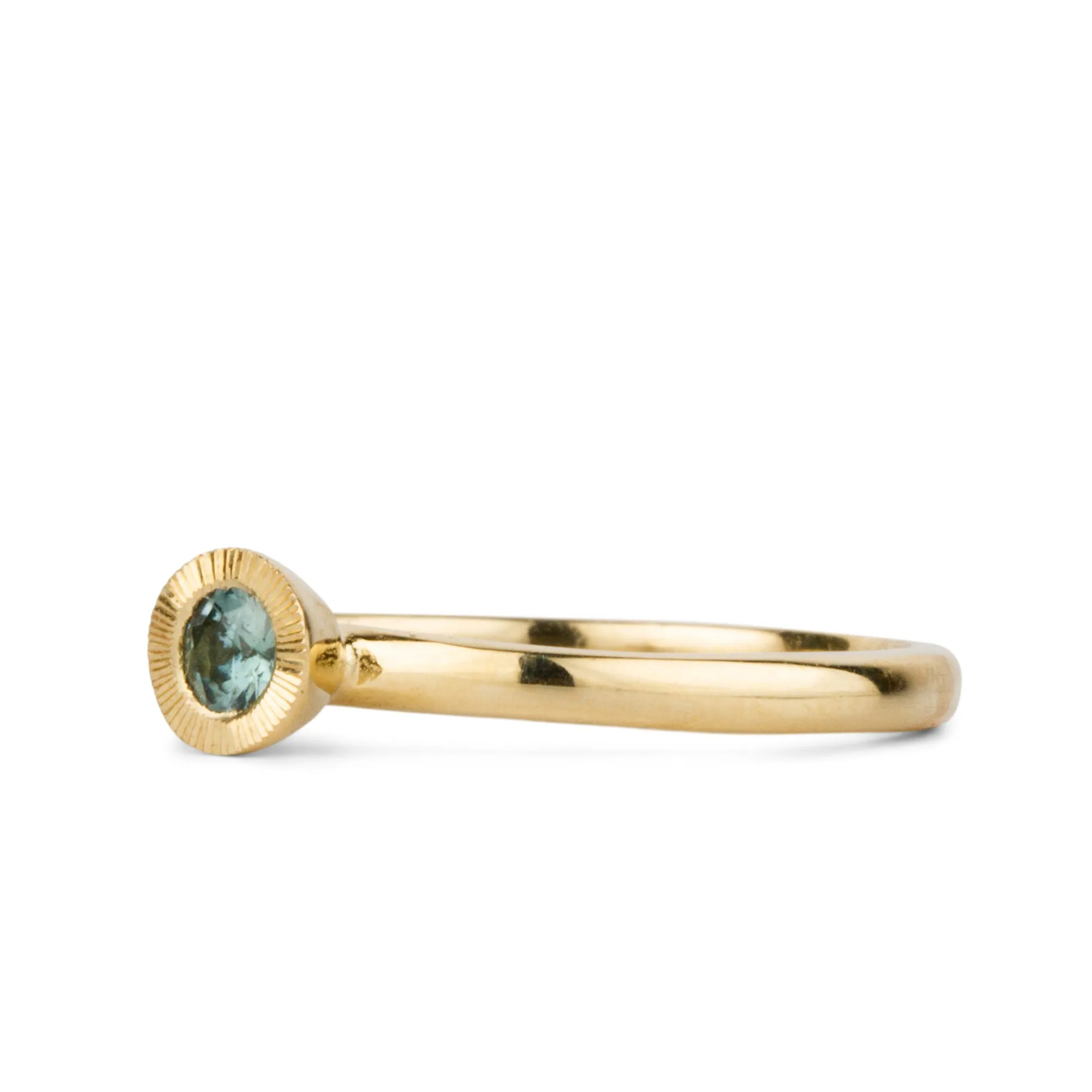 Teal Montana Sapphire Large Aurora Stacking Ring in Yellow Gold