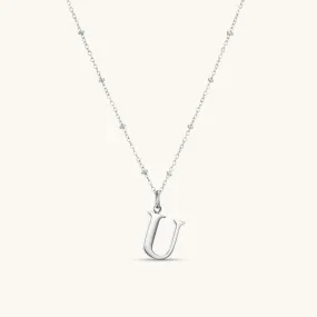 U Initial Pendant Necklace In Silver