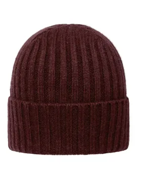 Unisex Chunky Ribbed Cashmere Hat Claret Red