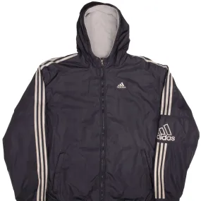 VINTAGE ADIDAS DARK GREY NYLON HEAVY WINDBREAKER HOODED JACKET 2000S SIZE XL