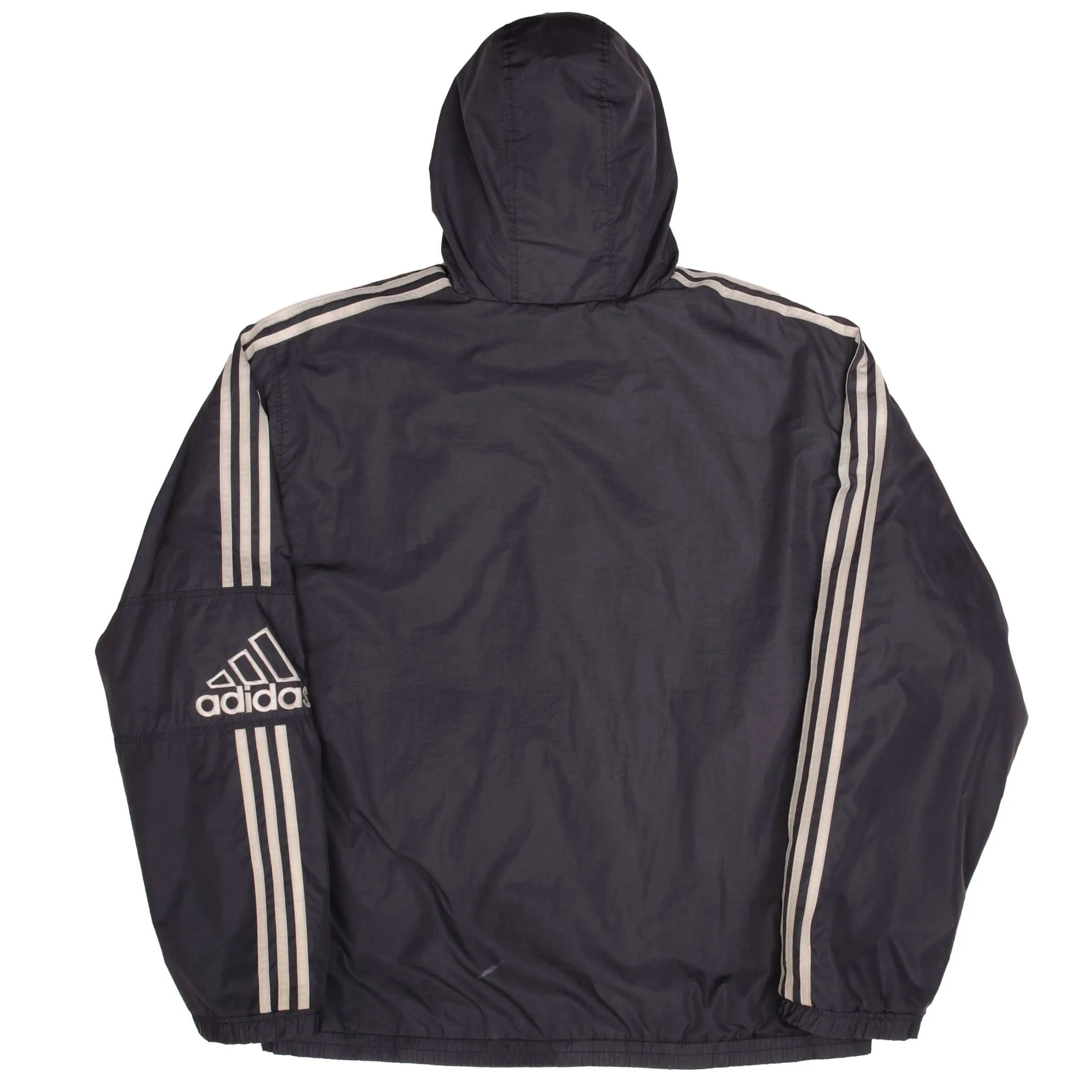 VINTAGE ADIDAS DARK GREY NYLON HEAVY WINDBREAKER HOODED JACKET 2000S SIZE XL