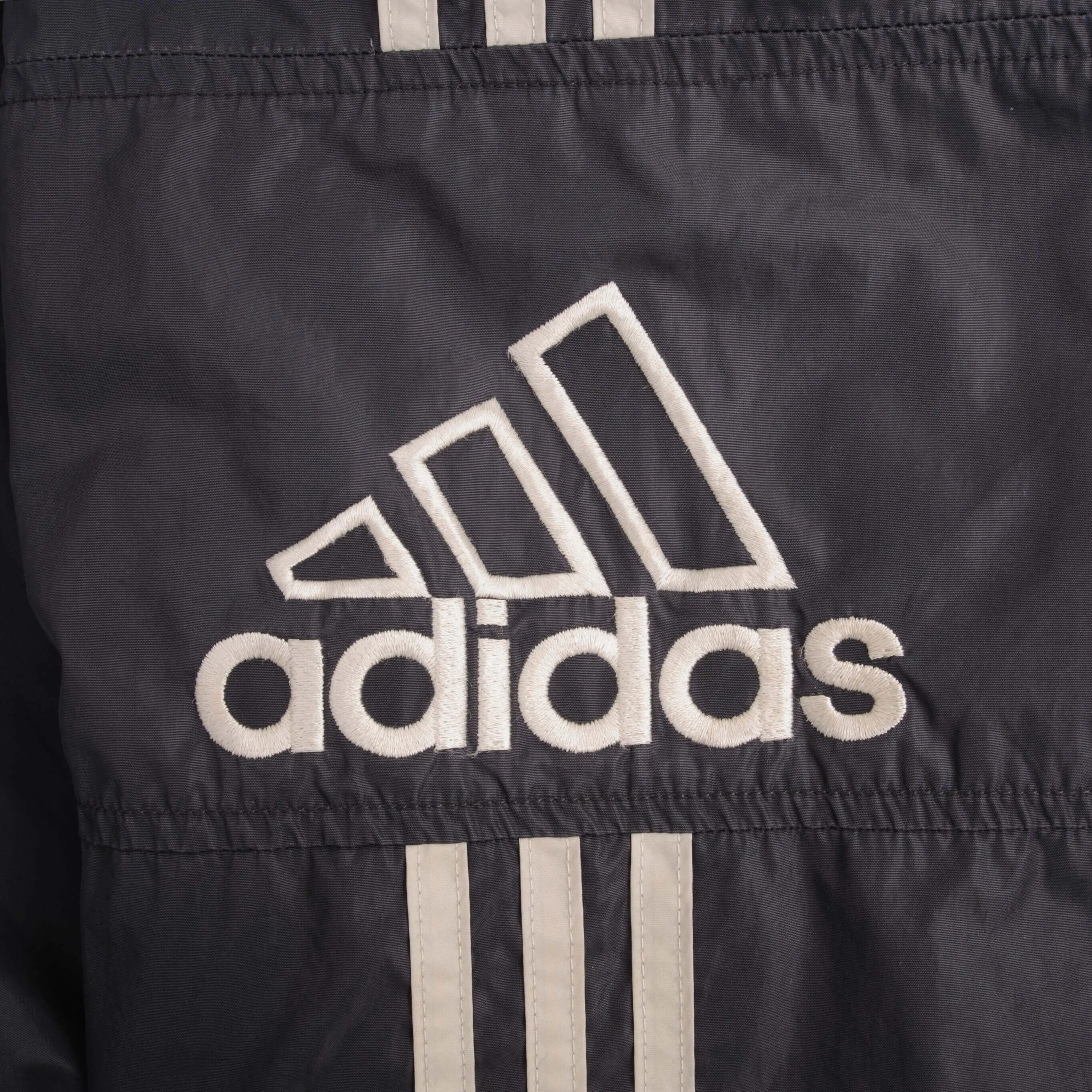 VINTAGE ADIDAS DARK GREY NYLON HEAVY WINDBREAKER HOODED JACKET 2000S SIZE XL